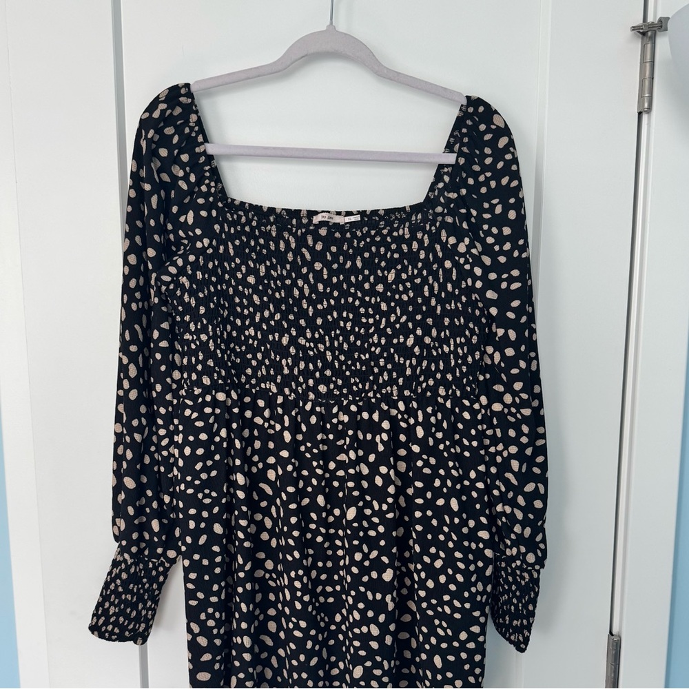 Black and Cream Shirred Dress